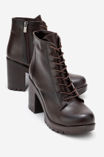 Lace-Up Women's Heeled Boots Brown Skin