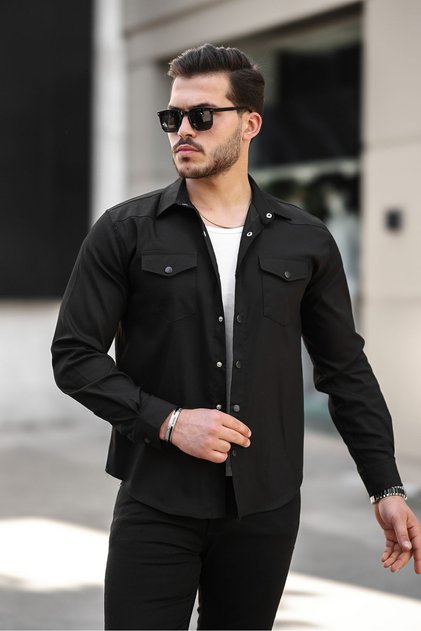 Men's Seasonal Trend Pocket Snap Fastener Green Denim Shirt