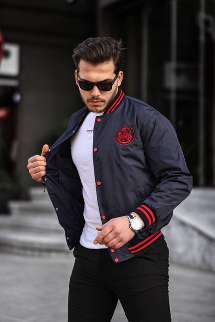 Men's Printed Navy Blue College Windbreaker & Raincoat