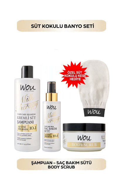 Milk Therapy 400Ml Şampuan/150Ml Saç Bakım Sütü/250Ml Body Scrub/Süt Kokulu Kese