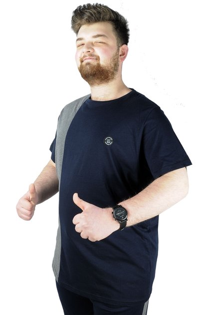 Mode XL Large Size Men's T-Shirt with Pieces Md08 U22134 Navy Blue