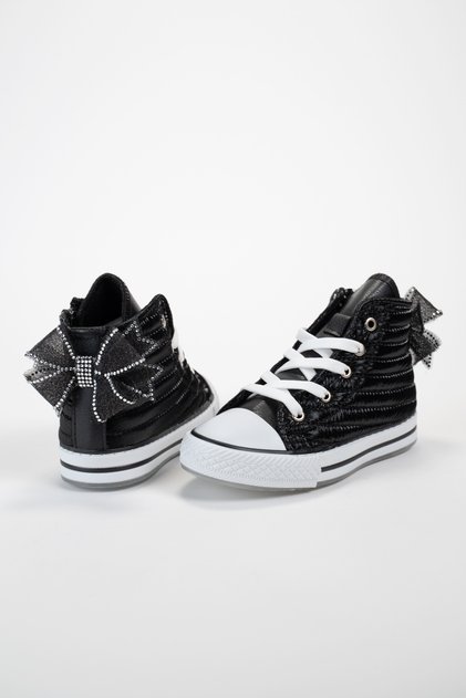 Black Star Stone Bow High-Top Sneakers (Not Lighted, Sizes 31-35)