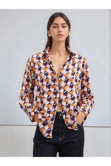 Women's Long Sleeve Patterned Colorful Cotton Satin Premium Quality Sporty Stylish Shirt