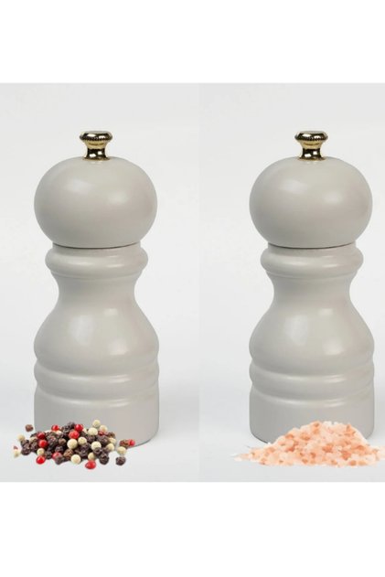 Beyaz Ahşap Tuz Ve Karabiber El Değirmeni Öğütücü Grinder 2 Adet 12 Cm