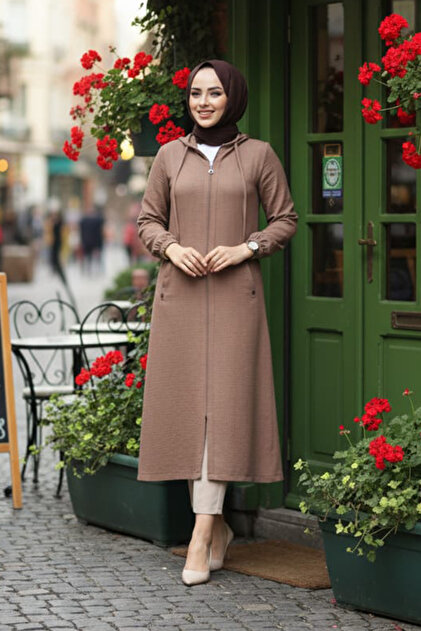 N.S NEVA STYLE Kapşonlu Camel Tesettür Kap 539C - Fiyatı, Yorumları