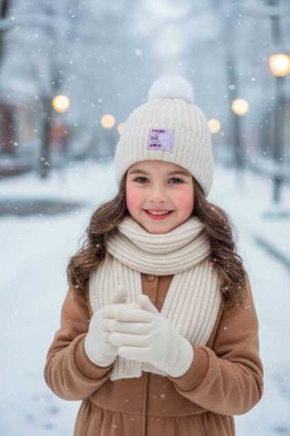 9-15 Years Old Girls' Fleece Scarf, Beanie, Gloves 3-Piece Set