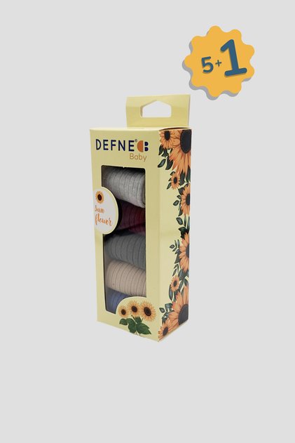 5+1 Pair Premium Cotton Jacquard Patterned Baby Socks Set – Sunflower Collection