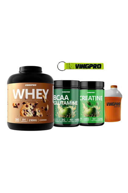 Fitness Package Whey Protein (Cookies) + Bcaa + Glutamine (Green Apple) + Creatine (Green Apple)
