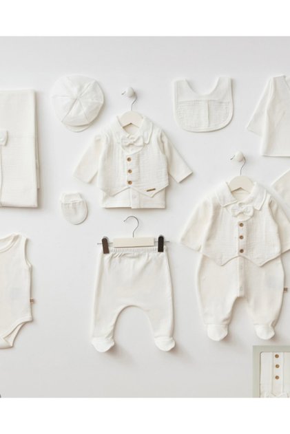 Vest Set 10-Piece Organic Hospital Discharge Set White 100% Cotton Newborn Baby Boy