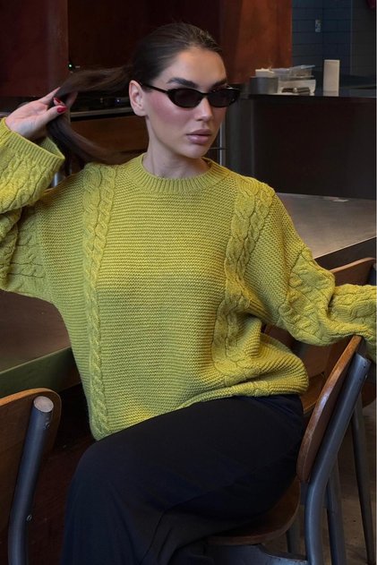 Grüner Strickpullover mit Rundhalsausschnitt für Damen MG2601