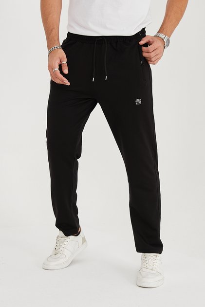 Men's Sweatpants with Elastic Waistband, Back Pocket, Zipper, Compact Combed Cotton