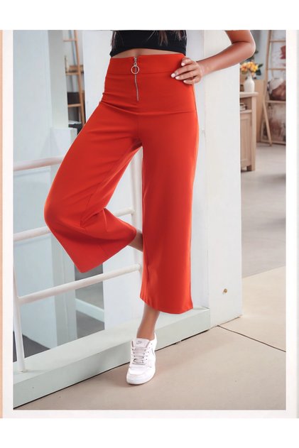 9092864 Azra Front Zipper Wide Leg Trousers Tile