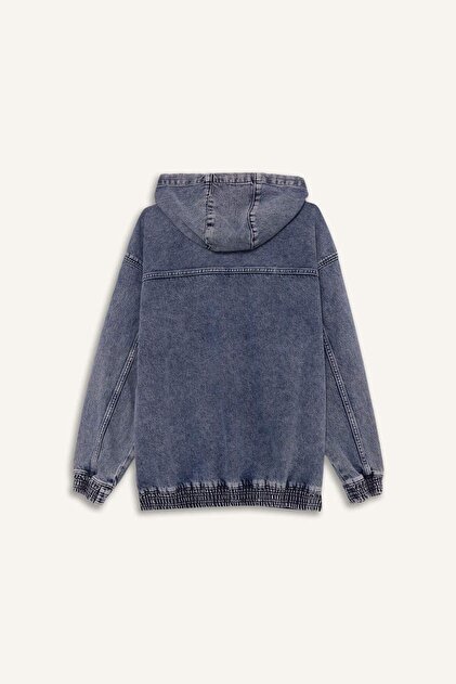 Defacto Oversize Geniş Kalıp Kapüşonlu Fermuarlı Denim Ceket