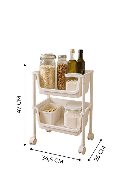 Kitchen Life 2 Katlı Tekerlekli Organizer Raf Oyuncak Dolabı