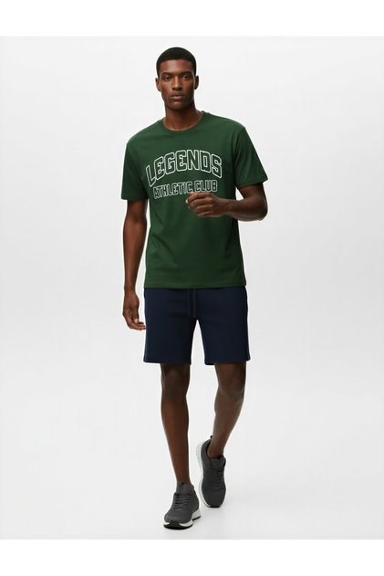 Regular Fit Short Sleeve Cotton Crew Neck Printed Sports T-Shirt
