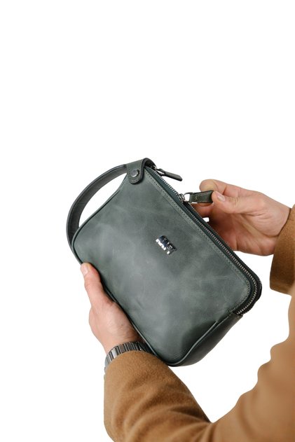 Genuine Leather Unisex Handbag | Moon Bag 4381 - Tiguan Khaki
