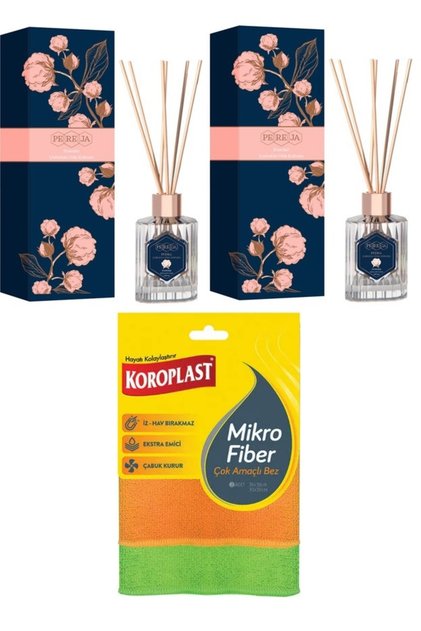 Pudra Kokulu çubuklu oda kokusu 2 adet 100 ml koroplast çok amaçlı mikrofiber bez hediyeli