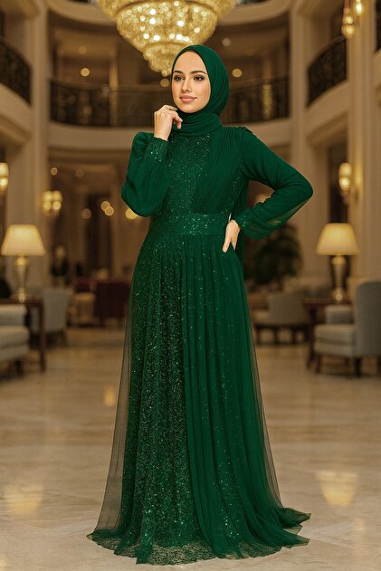 sequin hijab dress Neva Style Sequin Embroidered Green Hijab Evening Dress 5696Y- Trendyol