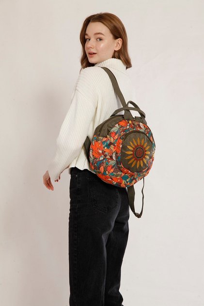 Fargin Ethnic Authentic Patterned Round Backpack Embroidered Bohemian Style Backpack