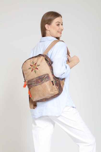 Nubi Ethnic Authentic Bohemian Embroidered Patterned Backpack Daily Travel Use