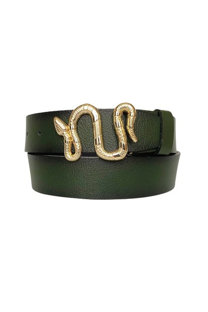 100% Genuine Leather, Green Women's Jeans Belt with Gold Snake Buckle 4 Cm=an-byn-47