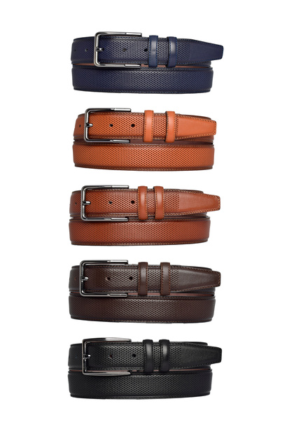 100% Genuine Leather, 5-Piece Perfect Set, Dot Printed Fabric Trouser Belt 3.5 cm with dots