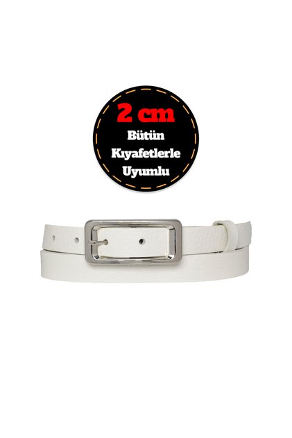 100% Genuine Leather, Silver Buckle Thin 2 cm Milk White Women's Belt; Dress Belt, Pants Belt_steep
