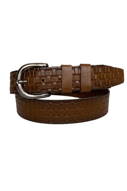 100% Genuine Leather, Matte Silver Buckle Brown Patterned Women's Jeans Belt 4 Cm=an-byn-71