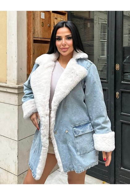 Furry Denim Women's Long Coat