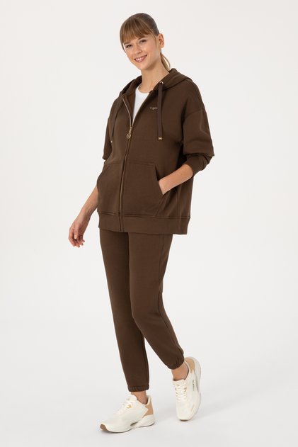 Women's Brown Ribbed Jogger Sweatpants 50313581-Vr029