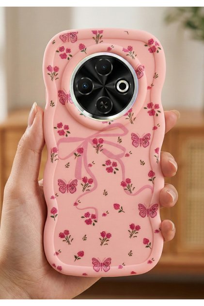 Tecno Spark 30C Uyumlu Kılıf Kamera Çıkıntılı Kurdele Ve Çiçek Kabartmalı Silikon Kapak