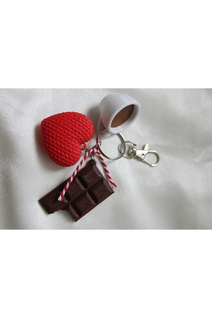 San Concept Tasarım Çanta Charmı / Çikolata, Kahve & Kalp Charm
