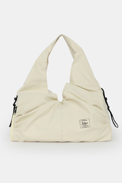 Icone Pleated Zippered Yoga Bag, Fitness Bag, Gym Saddlebag Look Pleated Cream Sports Bag