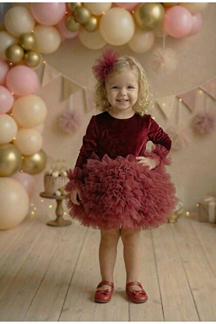 toddler burgundy velvet dress Red Velvet Short Sleeve Baby & Toddler Girl Dress main image 0