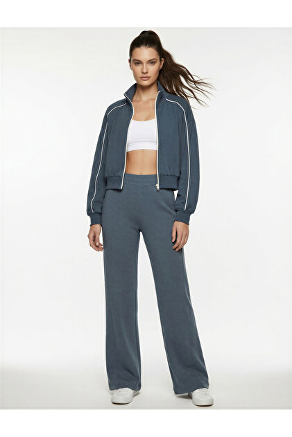 High Waist Pocket Comfortable Fit Scuba Wide Leg Sweatpants