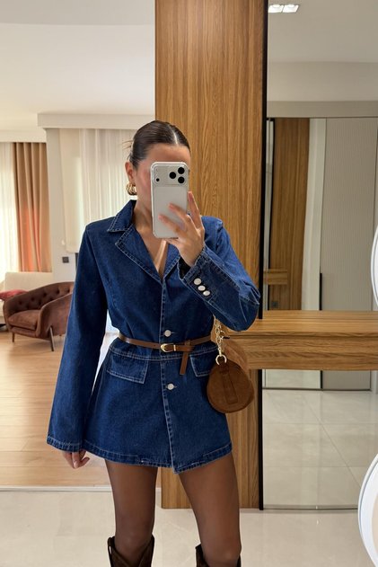 Mavi Vatkalı Denim Ceket - 7101