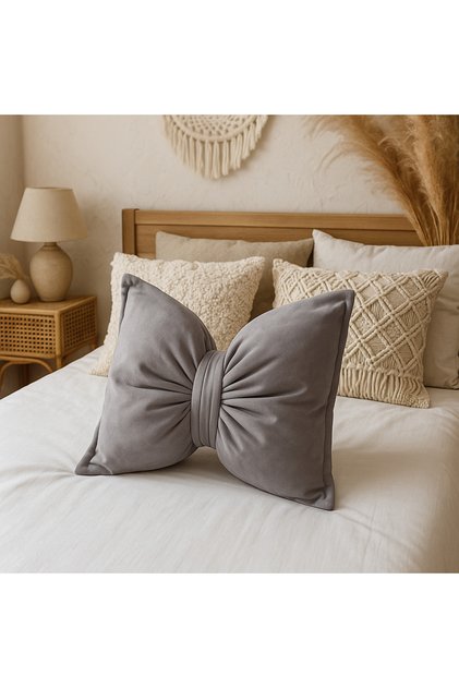 Ribbon Appearance Decorative Inner Filled Throw Pillow | Bow Velvet Texture Pillow