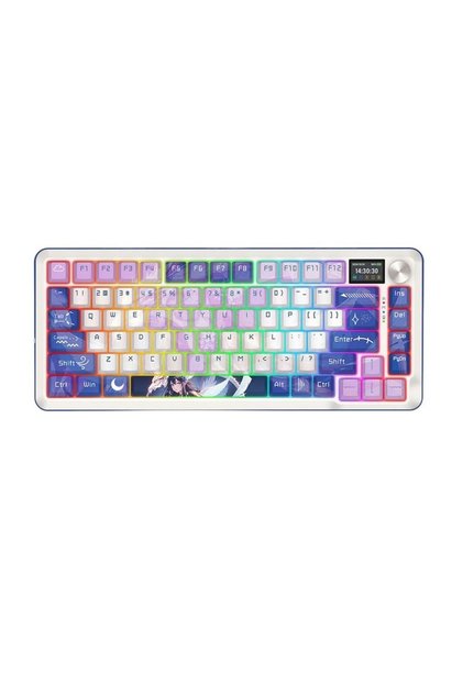 Tastatura gaming mecanica Bluetooth cu si fara fir Flekact Pro alba Anime iluminare RGB