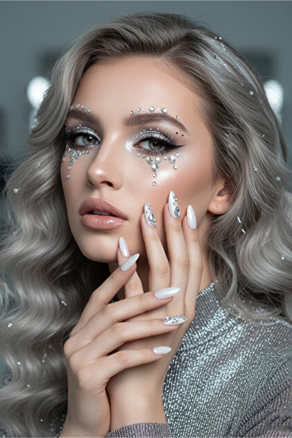 Happyline Taş Sticker Gümüş Yapışkanlı Saç Yüz Sticker Tırnak Taşı