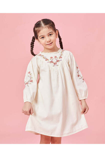 Girls Ivory Embroidery Dress