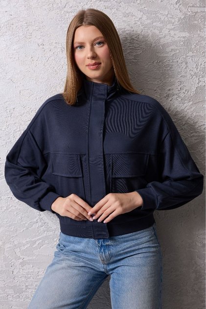 Women's zip-up Mock Neck relaxed fit jacket