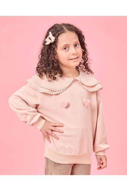 Girls Pink Collar Sweatshirt With Hair Clip
