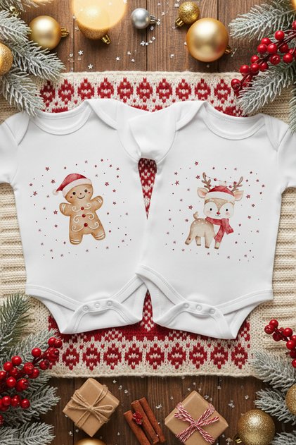 2-Piece New Year Themed Printed Baby Bodysuit Set (100% Cotton)