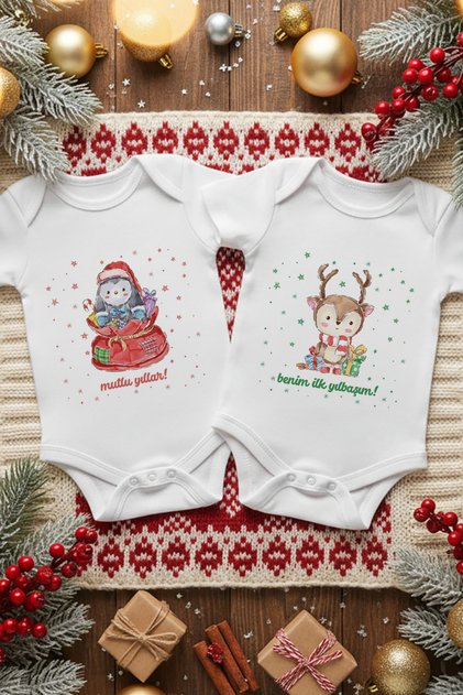 2-Piece New Year Themed Printed Baby Bodysuit Set (100% Cotton)