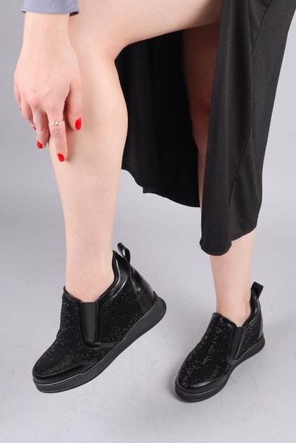Si̇trah Suede-Skin g Paneled Stone Hidden Wedge Sneakers Black