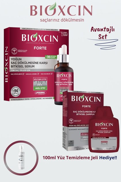Forte Yoğun Saç Dökülmesine Karşı Bakım Seti (Serum 3x50ml + Şampuan 300ml) - 100ml Yüz Yıkama Jeli