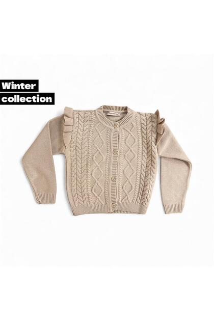 Patterned Knit Design Ruffle Detail on the Shoulder Knitwear Cardigan