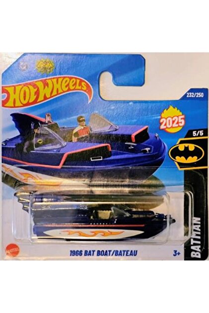 Hot Wheels 1966 Bat Boat – Edición 5/5 Short Card Azul, Escala 1:64, Coleccionable DC Batman