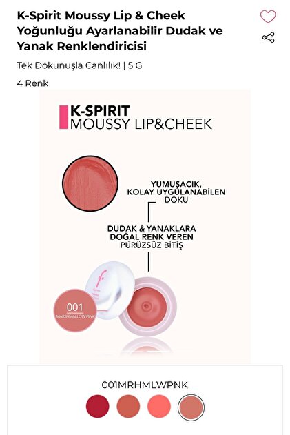 Flormar K-Spirit Moussy Lip & Cheek Dudak ve Yanak Renklendiricisi