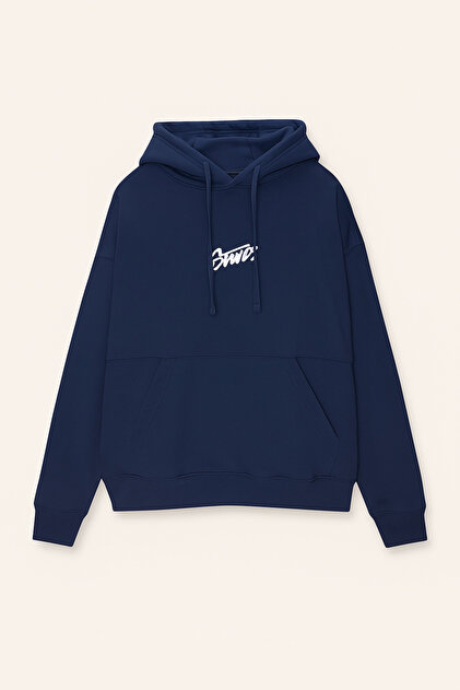 Unisex 3 Yarn O Oversized Swnd Lettering B Printed K Hooded Casual Hoodie with Kangaroo Pocket